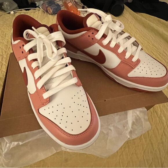 NIKE Dunk Low Panda Sneakers- White/Red Stardust/ Rugged Orange, Size W10.5/M9 - Picture 2 of 14